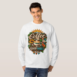 Coffee & Good Vibes – Boho Coffee Lover Botanical  T-Shirt