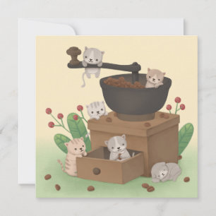 Coffee Grinder & Kittens Illustration Art Thank You Card