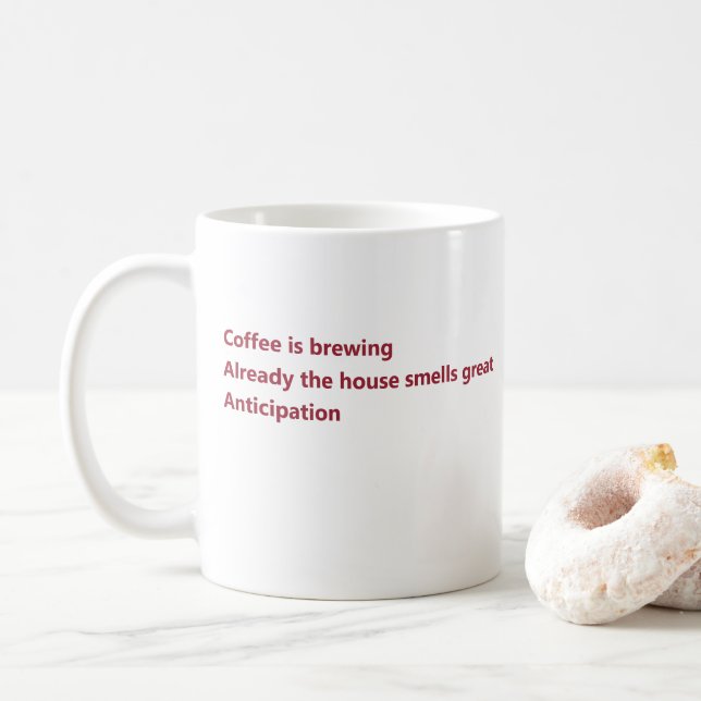 Coffee Haiku Poem Minimal Burgundy Mug (With Donut)