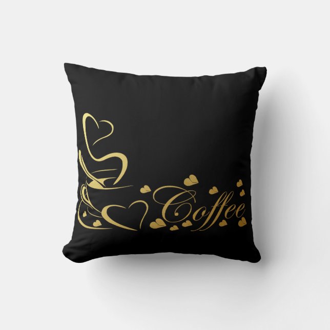 Coffee Heart Gold Throw Pillow (Front)
