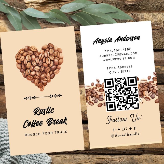 Coffee Heart Trendy QR Code and Website Business Card (Creator Uploaded)