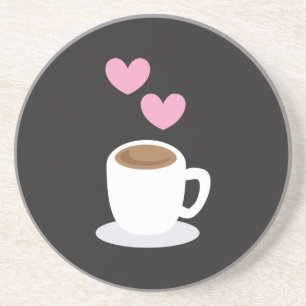 Coffee Hearts on black Coaster