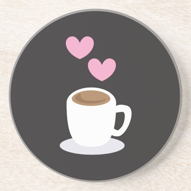 Coffee Hearts on black Coaster (Front)