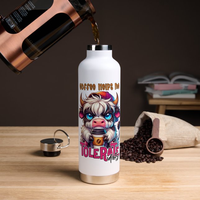 Coffee Helps Me Tolerate Idiots  Water Bottle (Coffee (Rotated))