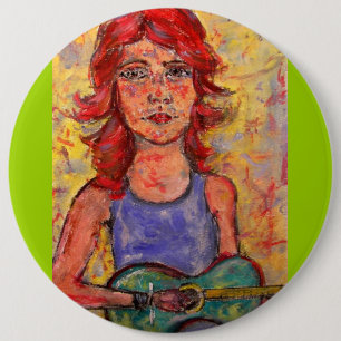 coffee house music girl 6 inch round button