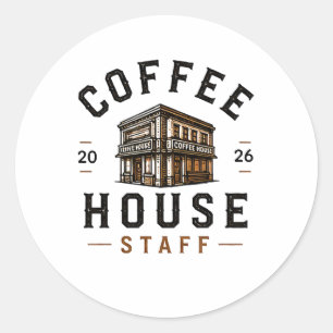 ☕ Coffee House Staff Vintage Cafe Team Logo ☕ Classic Round Sticker