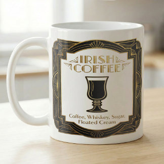 Coffee Irish Recipe Guide Gold Vintage Label Mug