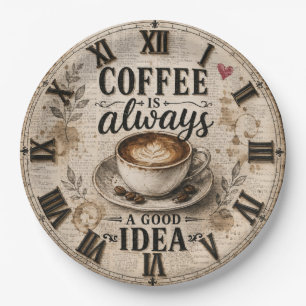Coffee Is Always a Good Idea Rustic Café Decor Paper Plate