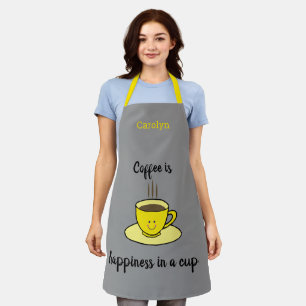Coffee is happiness in a cup, yellow, personalized apron