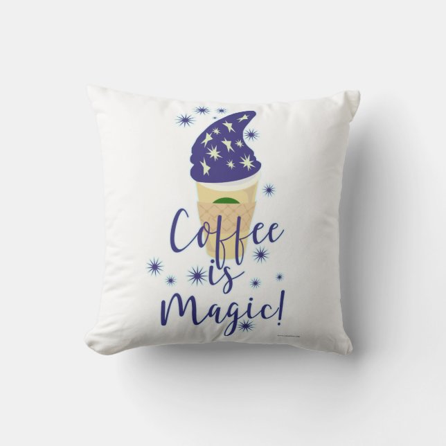 Coffee is Magic Drink Caffeine Cartoon Slogan Throw Pillow (Front)