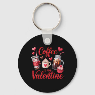 Coffee Is My Valentine Heart Cupcake Iced Beverage Keychain