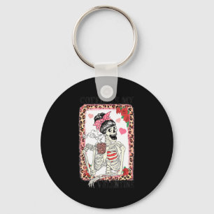 Coffee Is My Valentine Skeleton Messy Leopard Bun Keychain