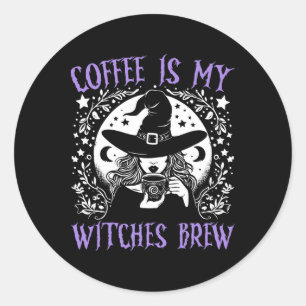 Coffee Is My Witches Brew Retro Halloween Witch Br Classic Round Sticker