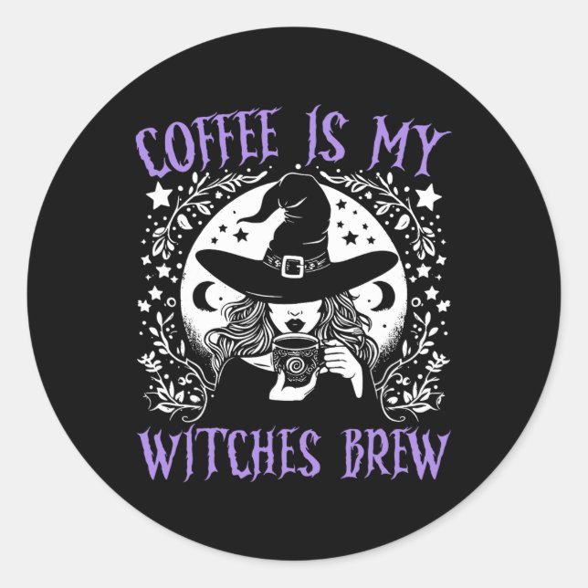 Coffee Is My Witches Brew Retro Halloween Witch Br Classic Round Sticker (Front)