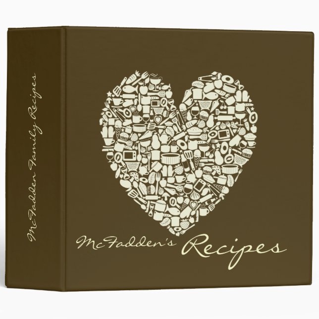 Coffee & Ivory Coloured Heart Recipe Binder (Front/Spine)