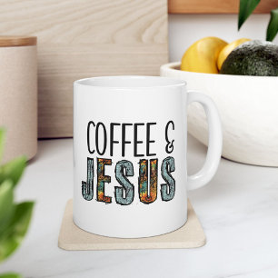 Coffee & Jesus Christian Faith Graphic Large Coffee Mug