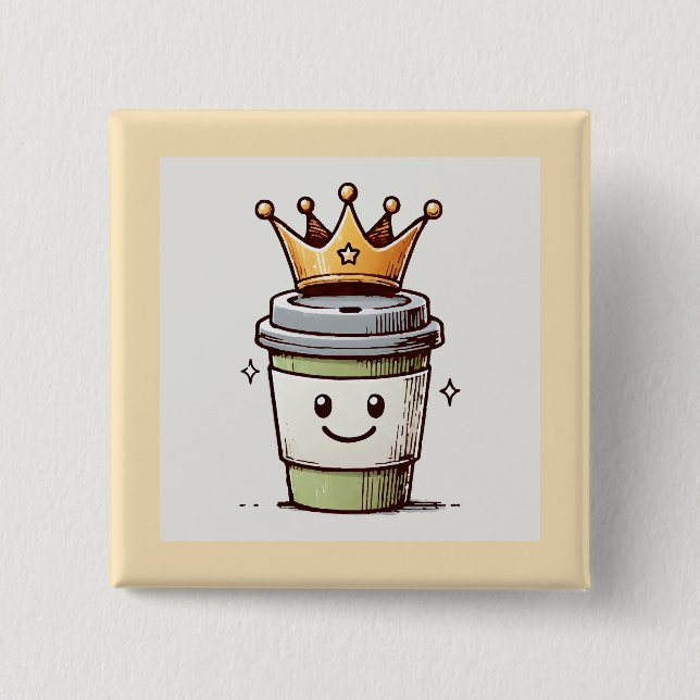 Coffee King Kawaii  2 Inch Square Button (Front)