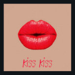 Coffee kiss kiss red lips pop art poster<br><div class="desc">A pop Art image of bright red  crimson lips puckering up for a kiss against a coffee colored background. This design is inspired by pop art,  modern art,  graphic art,  hipster culture and is sure to be a statement piece in your home.</div>
