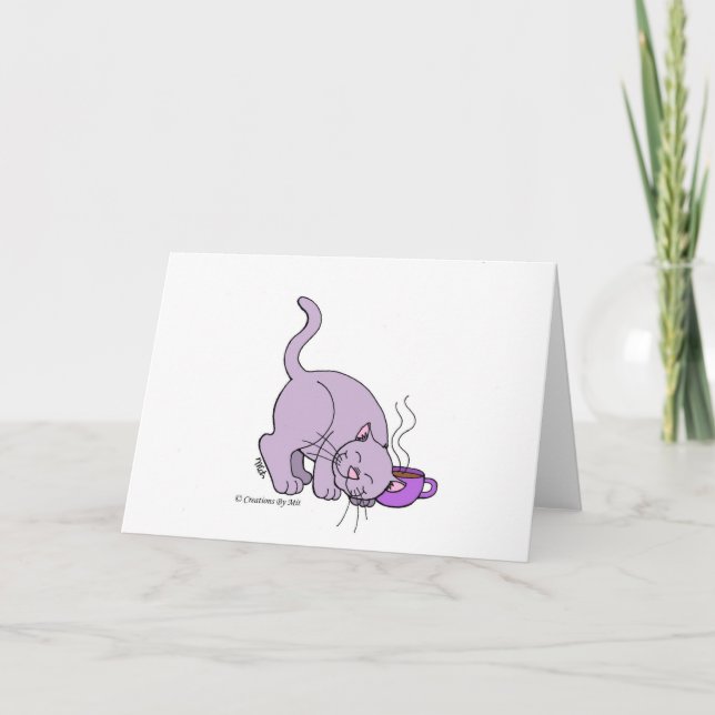 Coffee Kitty All Occasion Greeting Card - Purple (Front)