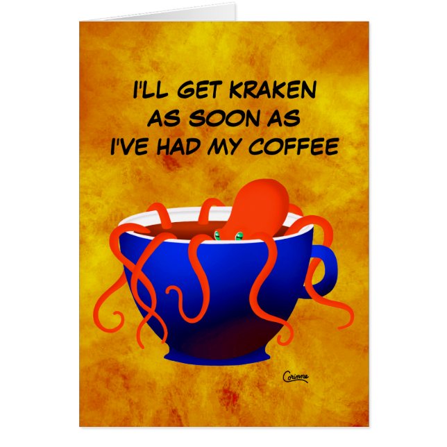 Coffee Kraken on Yellow - 5" x 7" Art Card (Front)