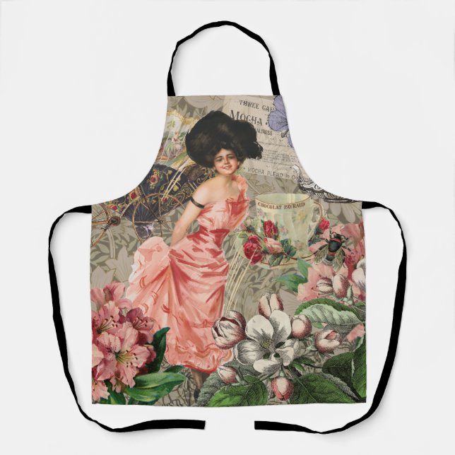 Coffee Lady Victorian Woman Pink Classy Apron (Front)