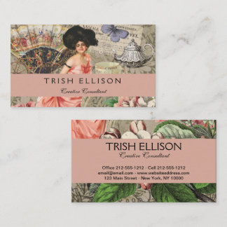 Coffee Lady Victorian Woman Pink Classy Business Card