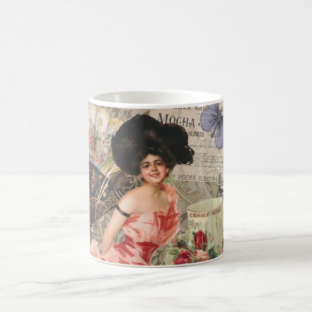 Coffee Lady Victorian Woman Pink Classy Mug (Center)