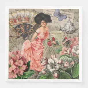 Coffee Lady Victorian Woman Pink Classy Napkin