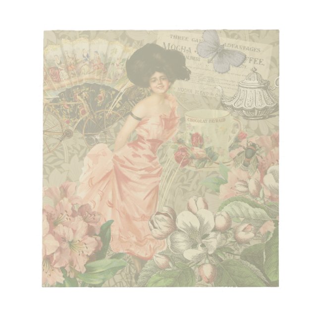 Coffee Lady Victorian Woman Pink Classy Notepad (Front)