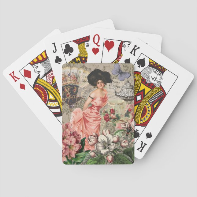 Coffee Lady Victorian Woman Pink Classy Playing Cards (Back)