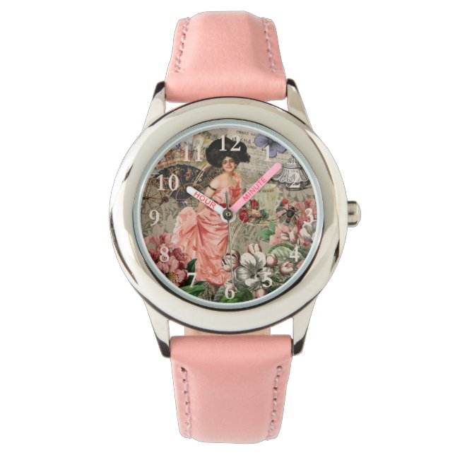 Coffee Lady Victorian Woman Pink Classy Watch (Front)
