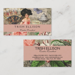 Coffee Lady Victorian Woman Pink Rich Gown Business Card