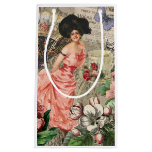Coffee Lady Victorian Woman Pink Rich Gown Small Gift Bag