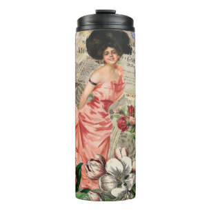 Coffee Lady Victorian Woman Pink Rich Gown Thermal Tumbler