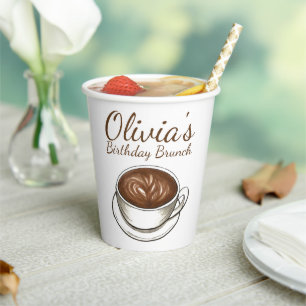 Coffee Latte Cappuccino Birthday Party Brunch Paper Cups