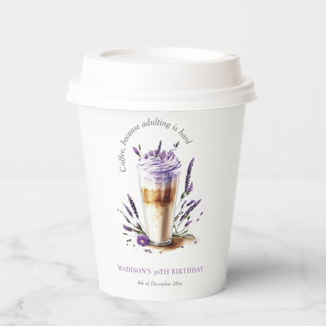 Coffee Latte Fun Birthday Personalized Paper Cups (Front)