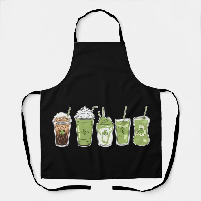 Coffee Latte Green Cute Irish St Patrick's Day Apron (Front)