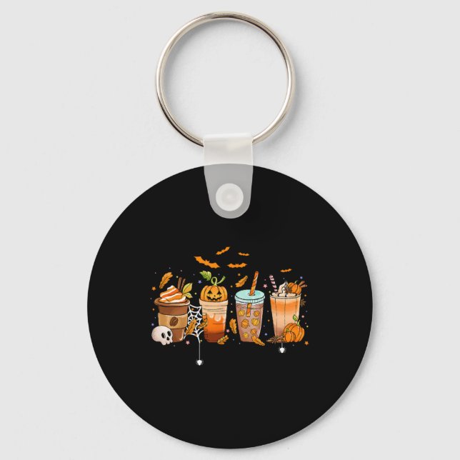 Coffee Latte Halloween Thanksgiving Fall Pumpkin S Keychain (Front)