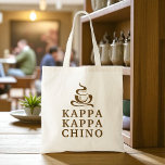 Coffee Life Funny Kappa Kappa Chino Tote Bag<br><div class="desc">Campus coffee shop spirit with a Greek twist, our “Kappa Kappa Chino” Greek Lifestyle toe is the perfect choice for coffee lovers! Featuring a playful steaming coffee cup graphic and bold collegiate lettering in espresso brown, this design is perfect for coffee lovers everywhere. Made for everyday use whether you are...</div>