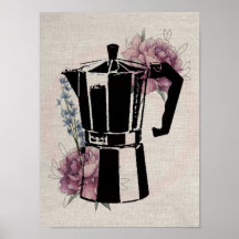 coffee lineart flowers pot vintage ink roses
