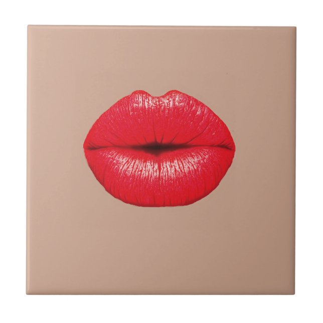 Coffee Lips kiss kiss pop art Tile (Front)