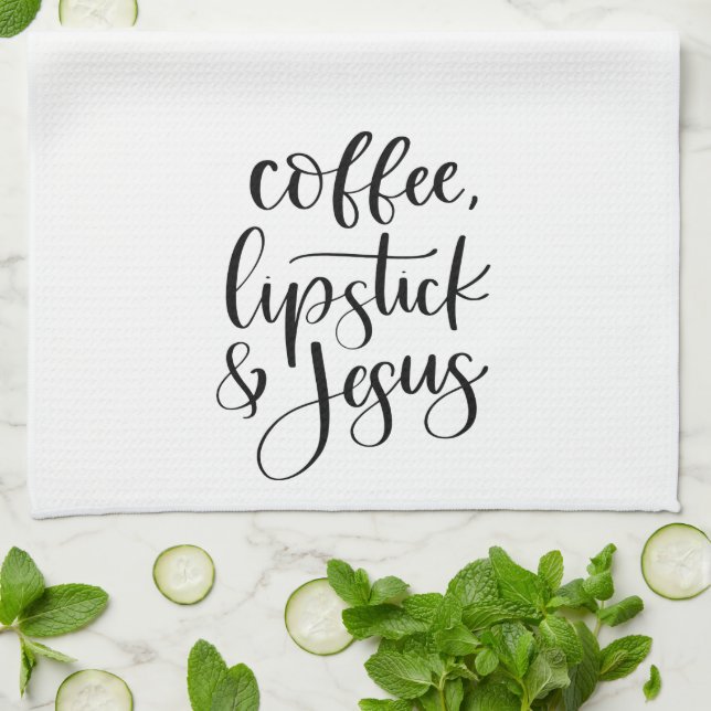 Coffee Lipstick & Jesus Cute Fun Kitchen Towel (Folded)