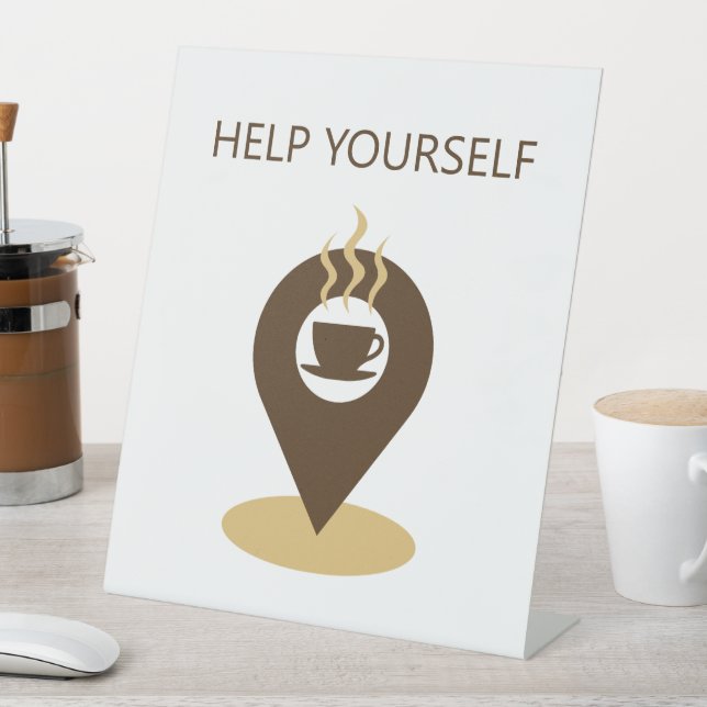 Coffee Location Icon help yourself Pedestal Sign (In SItu)