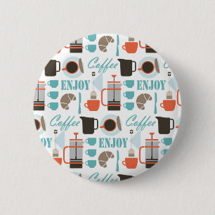 Coffee love and café pattern 2 inch round button