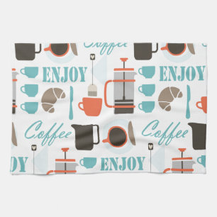 Coffee love and café pattern kitchen towel