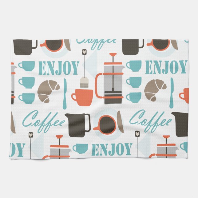 Coffee love and café pattern kitchen towel (Horizontal)