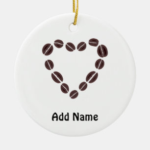 Coffee Love Coffee Bean Heart Ceramic Ornament