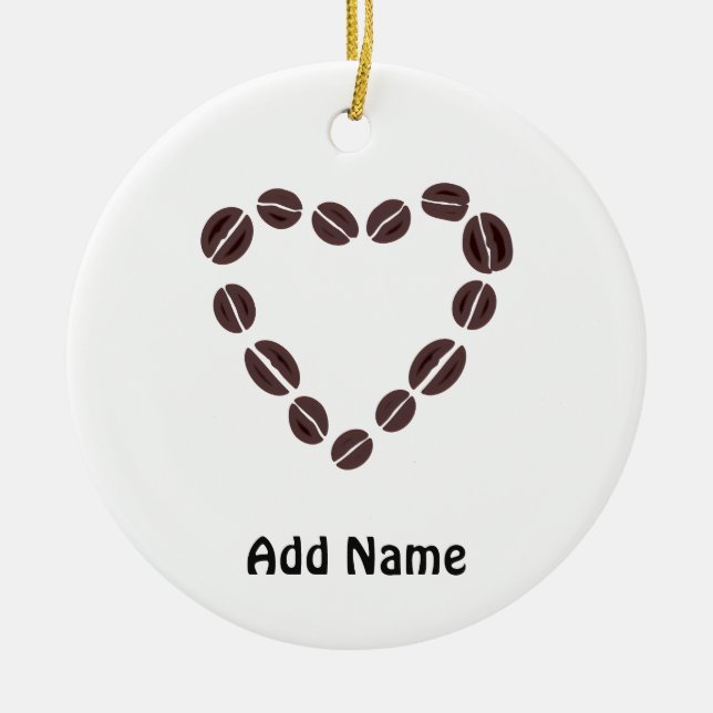 Coffee Love Coffee Bean Heart Ceramic Ornament (Front)