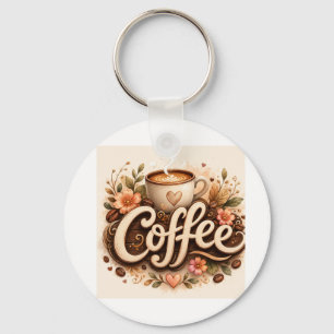 Coffee Love Floral Keychain