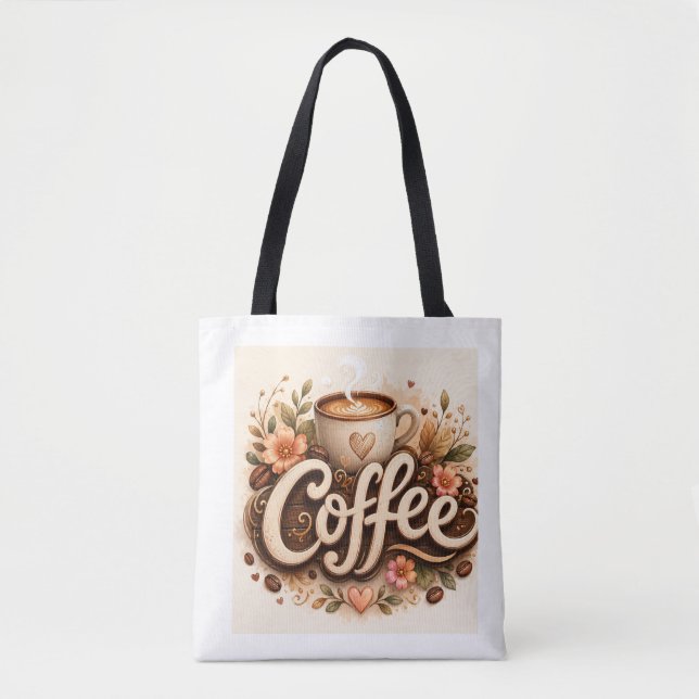 Coffee Love Floral Tote Bag (Front)